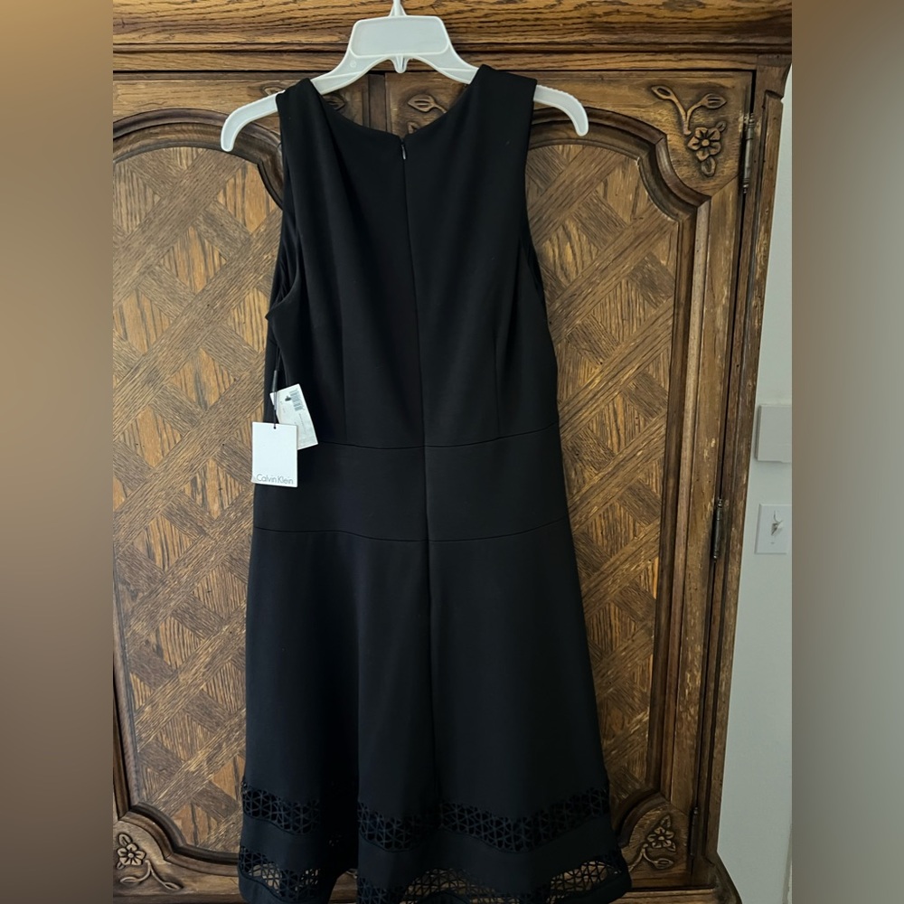NWT black Calvin Klein sundress with fancy lace bottom hem; v neck polyester